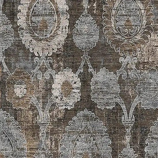 Chocolate Beige And Gray Damask Washable Area Rug With UV Protection Photo 3