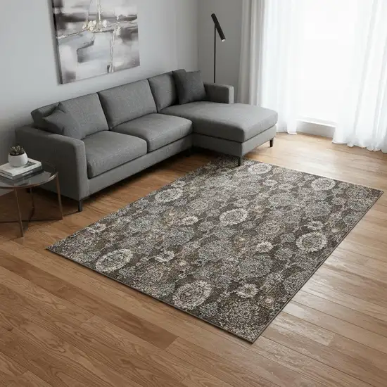 Chocolate Beige And Gray Damask Washable Area Rug With UV Protection Photo 2