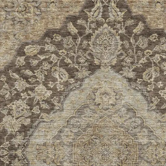 Chocolate Beige And Gray Floral Medallion Washable Area Rug With UV Protection Photo 2