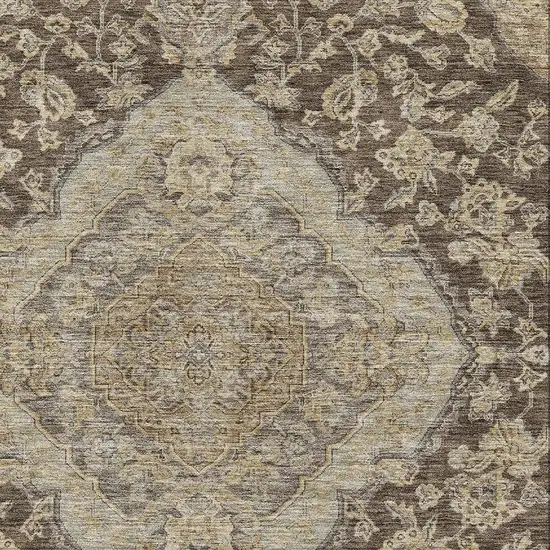 Chocolate Beige And Gray Floral Medallion Washable Area Rug With UV Protection Photo 2