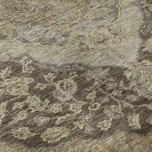 Photo of Chocolate Beige And Gray Floral Medallion Washable Area Rug With UV Protection