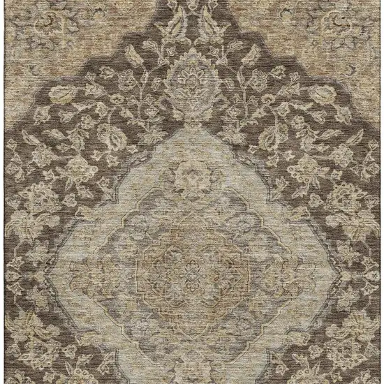 Chocolate Beige And Gray Floral Medallion Washable Area Rug With UV Protection Photo 2