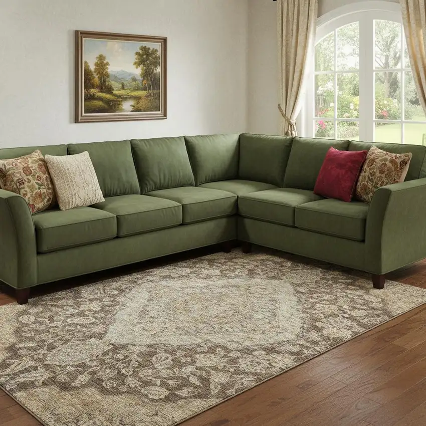 Chocolate Beige And Gray Floral Medallion Washable Area Rug With UV Protection Photo 2