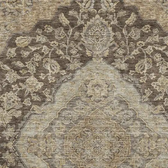 Chocolate Beige And Gray Floral Medallion Washable Area Rug With UV Protection Photo 2