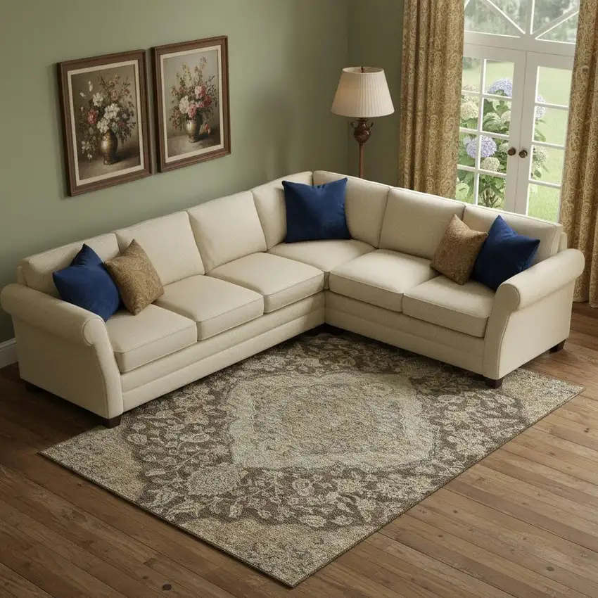 Chocolate Beige And Gray Floral Medallion Washable Area Rug With UV Protection Photo 2