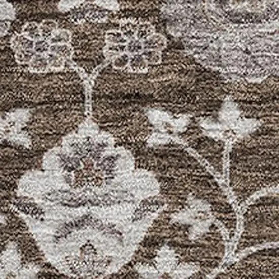 Chocolate Beige And Gray Floral Washable Area Rug With UV Protection Photo 2