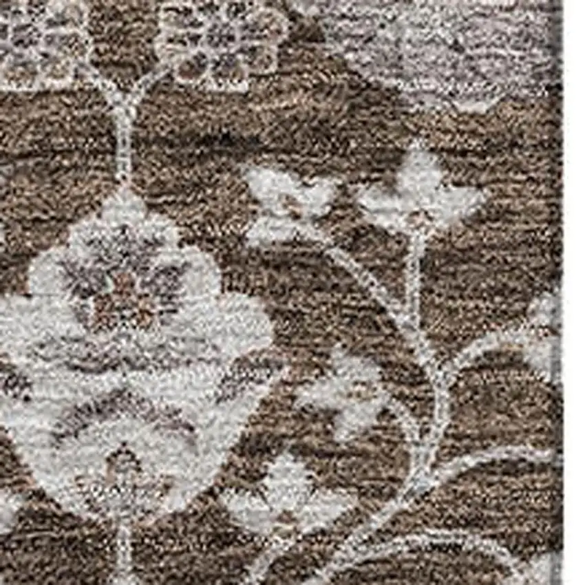 Chocolate Beige And Gray Floral Washable Area Rug With UV Protection Photo 2
