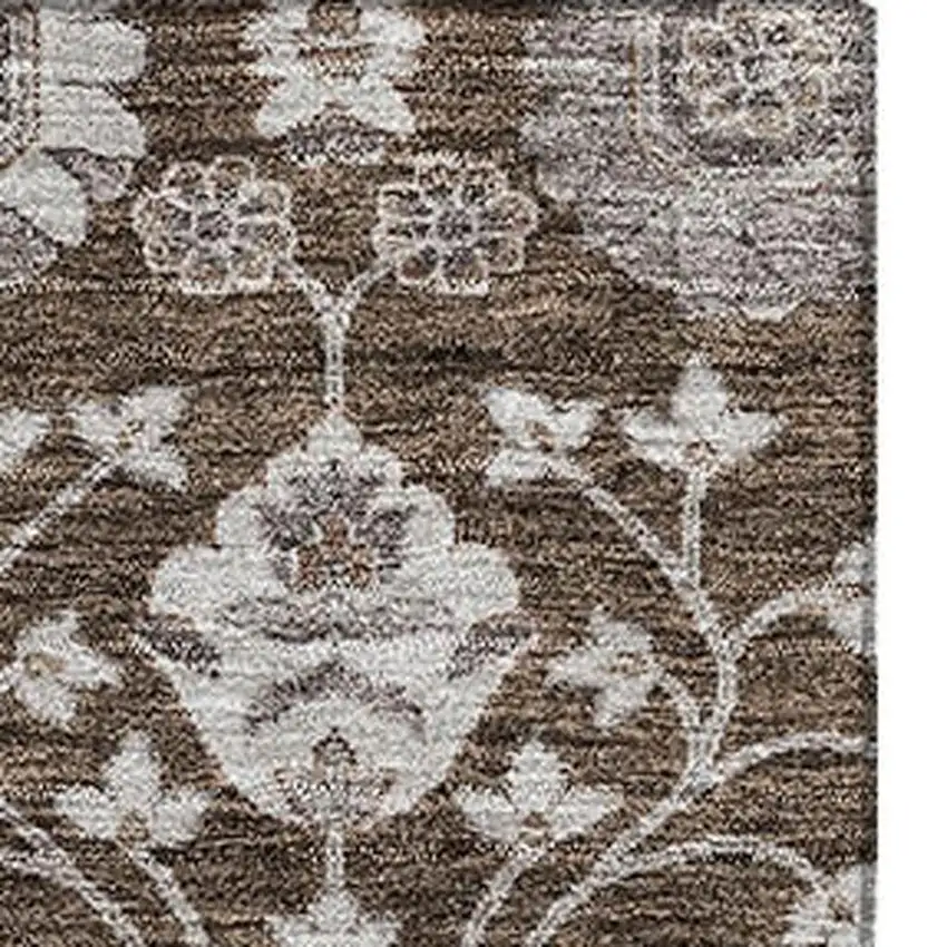 Chocolate Beige And Gray Floral Washable Area Rug With UV Protection Photo 3