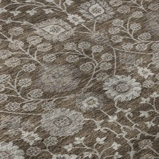 Chocolate Beige And Gray Floral Washable Area Rug With UV Protection Photo 9