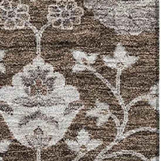 Chocolate Beige And Gray Floral Washable Area Rug With UV Protection Photo 2