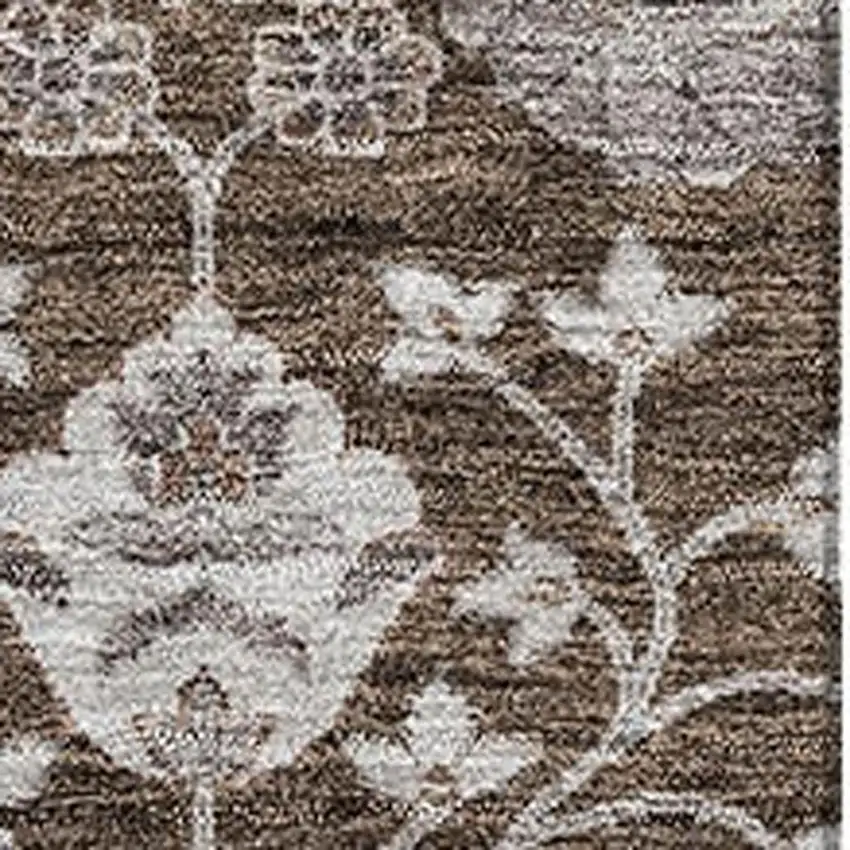 Chocolate Beige And Gray Floral Washable Area Rug With UV Protection Photo 2