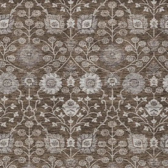 Chocolate Beige And Gray Floral Washable Indoor Outdoor Area Rug Photo 5