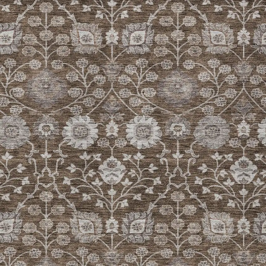 Chocolate Beige And Gray Floral Washable Indoor Outdoor Area Rug Photo 5