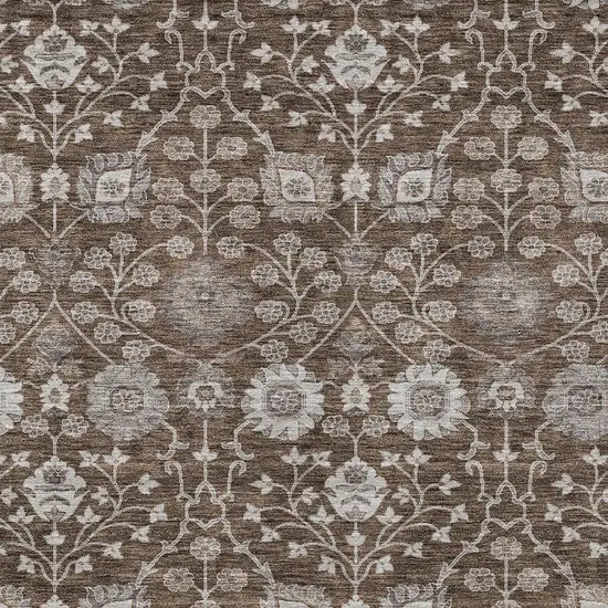 Chocolate Beige And Gray Floral Washable Indoor Outdoor Area Rug Photo 5