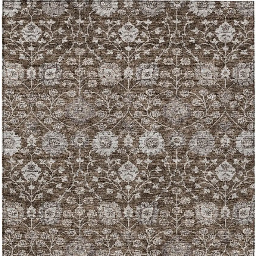Chocolate Beige And Gray Floral Washable Indoor Outdoor Area Rug Photo 6
