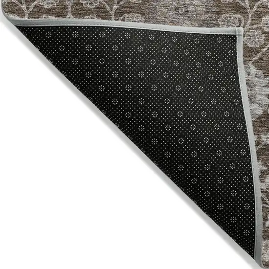 Chocolate Beige And Gray Floral Washable Indoor Outdoor Area Rug Photo 3