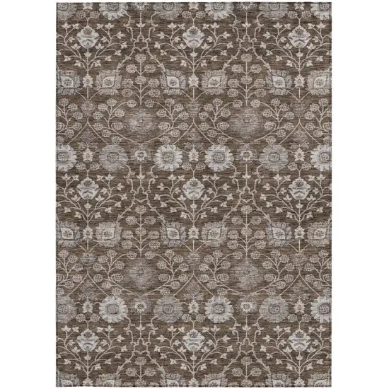 Chocolate Beige And Gray Floral Washable Indoor Outdoor Area Rug Photo 6