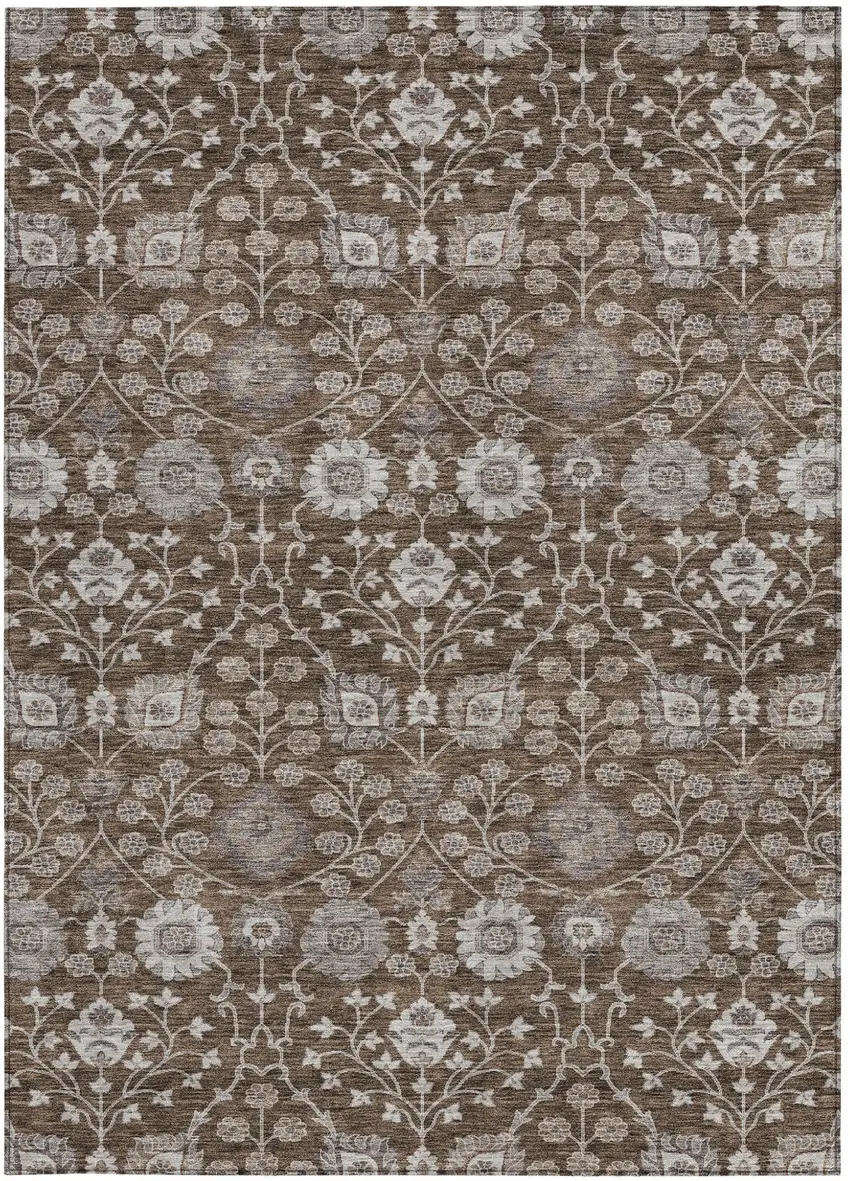 Chocolate Beige And Gray Floral Washable Indoor Outdoor Area Rug Photo 6