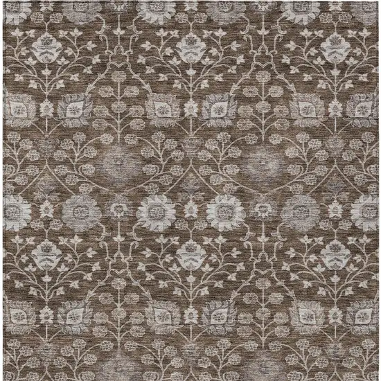 Chocolate Beige And Gray Floral Washable Indoor Outdoor Area Rug Photo 6