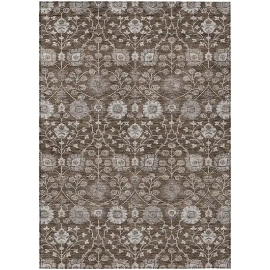 Chocolate Beige And Gray Floral Washable Indoor Outdoor Area Rug Photo 2