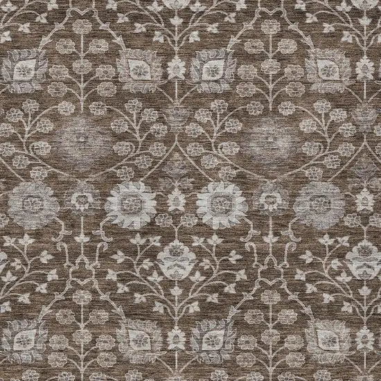 Chocolate Beige And Gray Floral Washable Indoor Outdoor Area Rug Photo 5