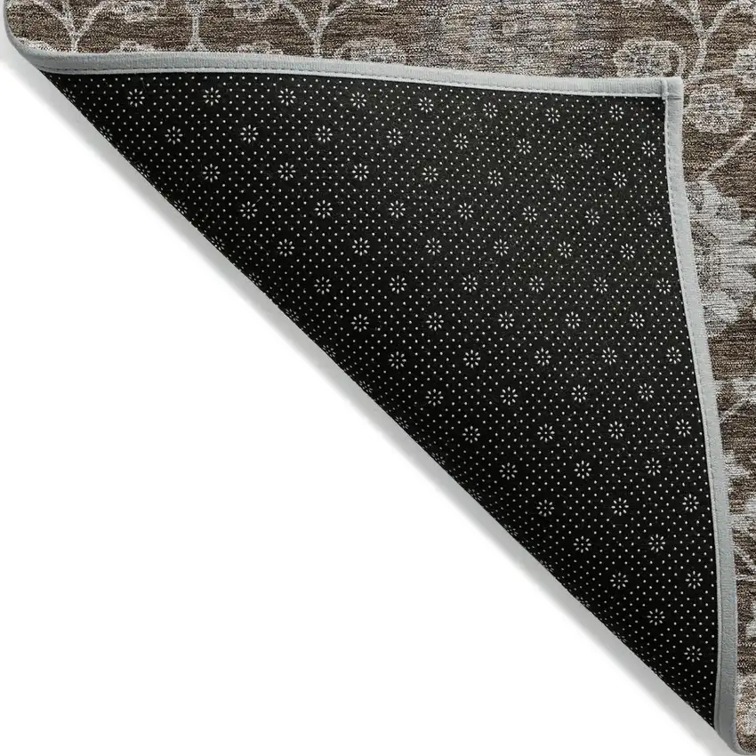 Chocolate Beige And Gray Floral Washable Indoor Outdoor Area Rug Photo 3