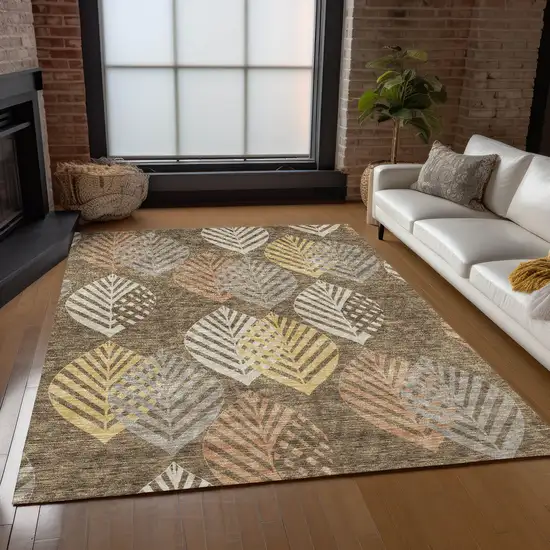 Chocolate Beige And Gray Floral Washable Indoor Outdoor Area Rug Photo 8