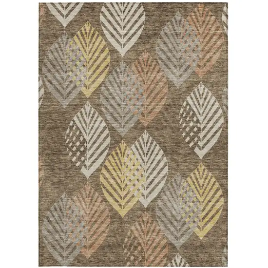 Chocolate Beige And Gray Floral Washable Indoor Outdoor Area Rug Photo 5