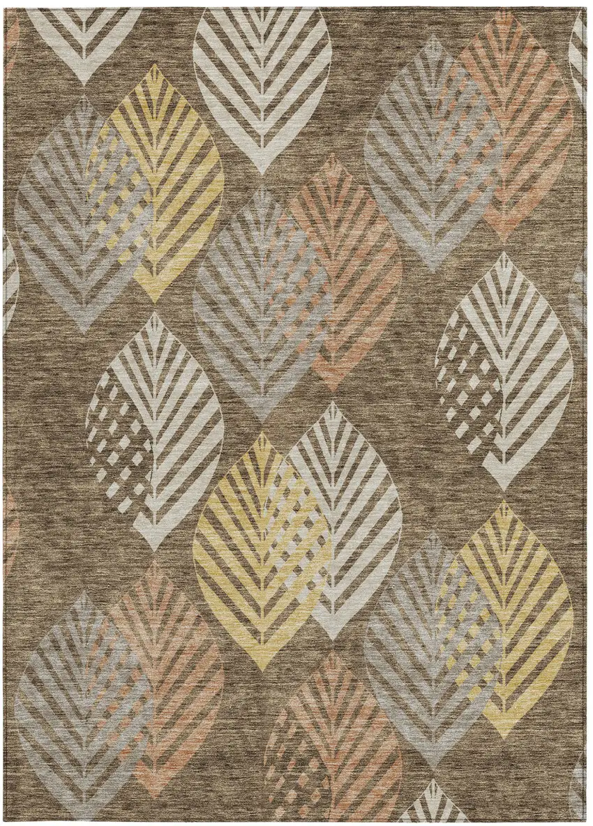 Chocolate Beige And Gray Floral Washable Indoor Outdoor Area Rug Photo 5