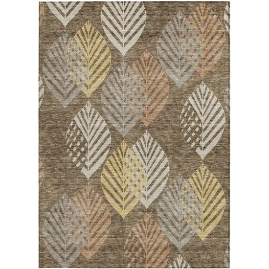 Chocolate Beige And Gray Floral Washable Indoor Outdoor Area Rug Photo 5