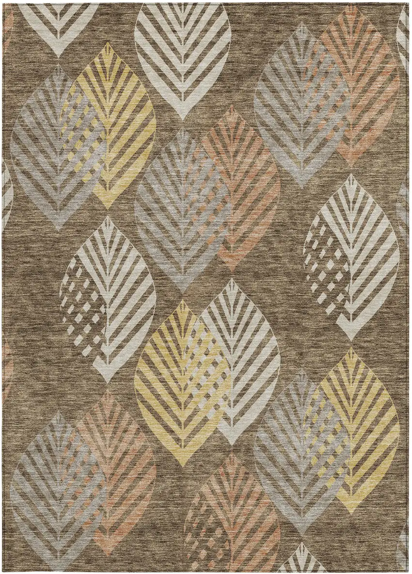 Chocolate Beige And Gray Floral Washable Indoor Outdoor Area Rug Photo 5