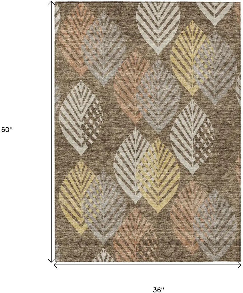 Chocolate Beige And Gray Floral Washable Indoor Outdoor Area Rug Photo 7