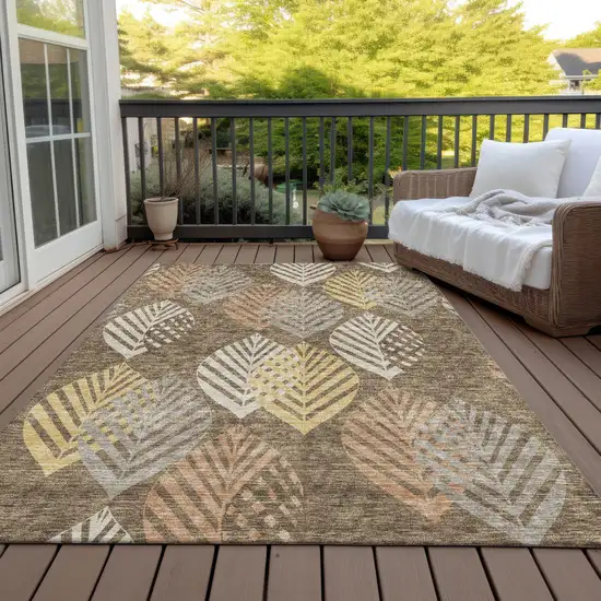 Chocolate Beige And Gray Floral Washable Indoor Outdoor Area Rug Photo 6