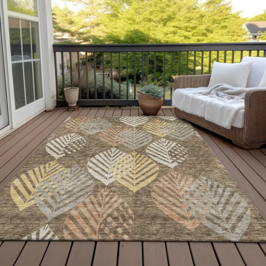 Chocolate Beige And Gray Floral Washable Indoor Outdoor Area Rug Photo 8