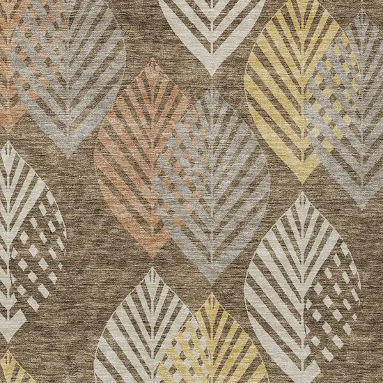 Chocolate Beige And Gray Floral Washable Indoor Outdoor Area Rug Photo 5