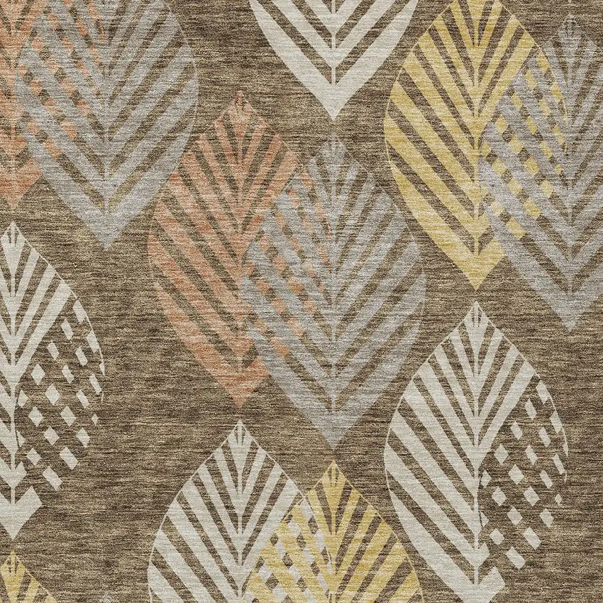 Chocolate Beige And Gray Floral Washable Indoor Outdoor Area Rug Photo 5