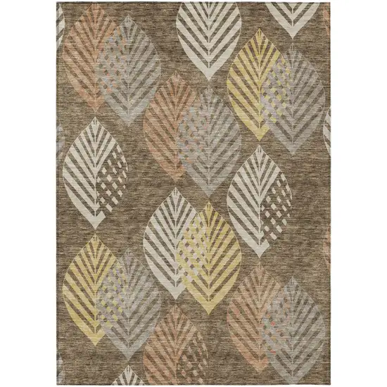Chocolate Beige And Gray Floral Washable Indoor Outdoor Area Rug Photo 1