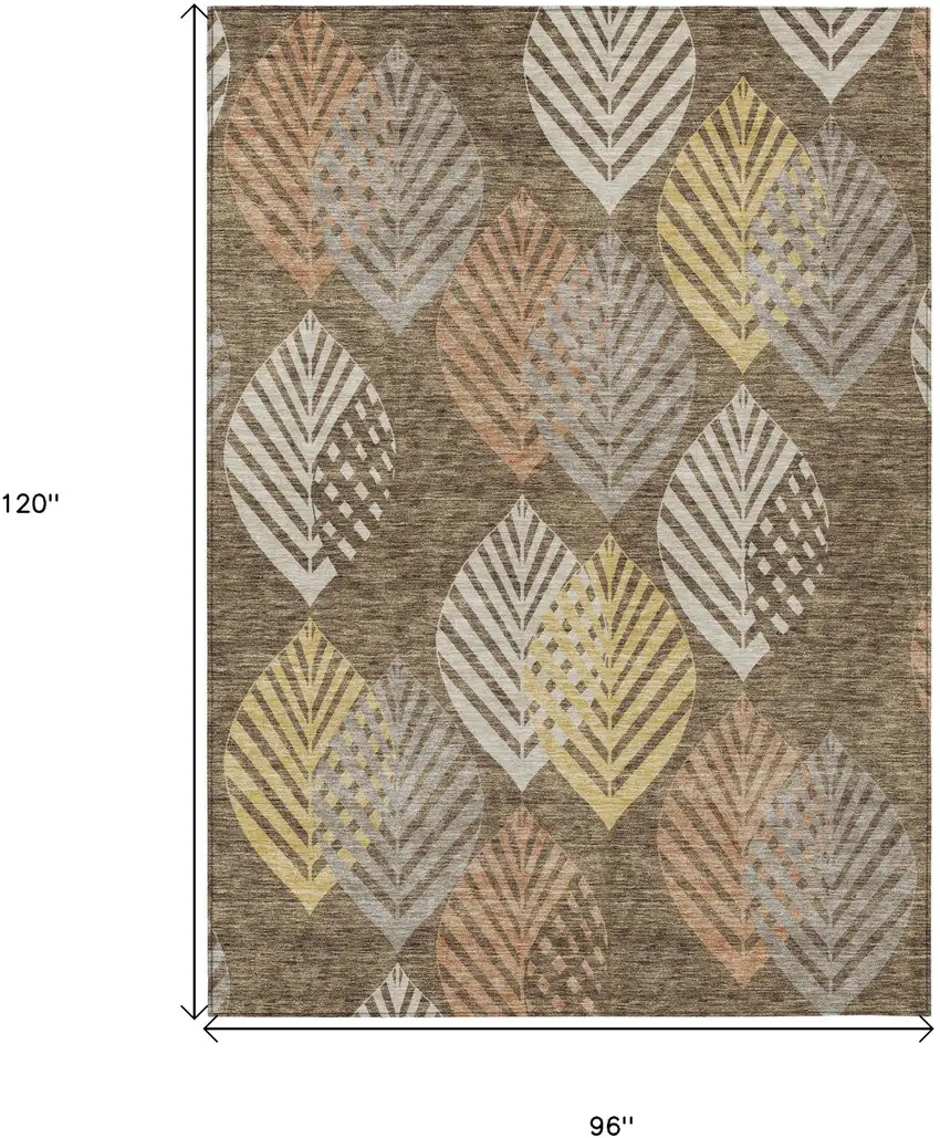 Chocolate Beige And Gray Floral Washable Indoor Outdoor Area Rug Photo 8