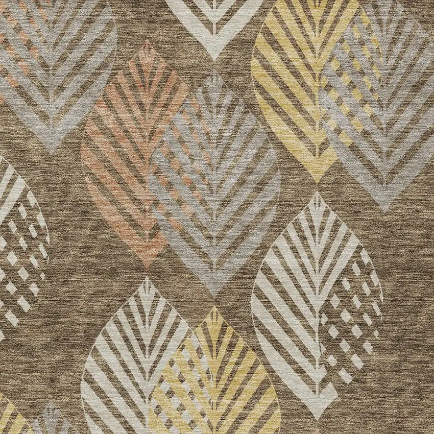 Chocolate Beige And Gray Floral Washable Indoor Outdoor Area Rug Photo 6