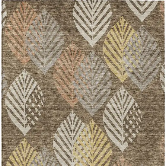 Chocolate Beige And Gray Floral Washable Indoor Outdoor Area Rug Photo 6
