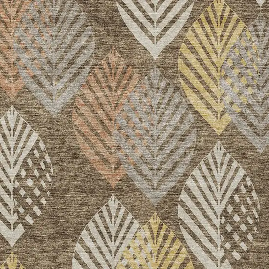 Chocolate Beige And Gray Floral Washable Indoor Outdoor Area Rug Photo 5