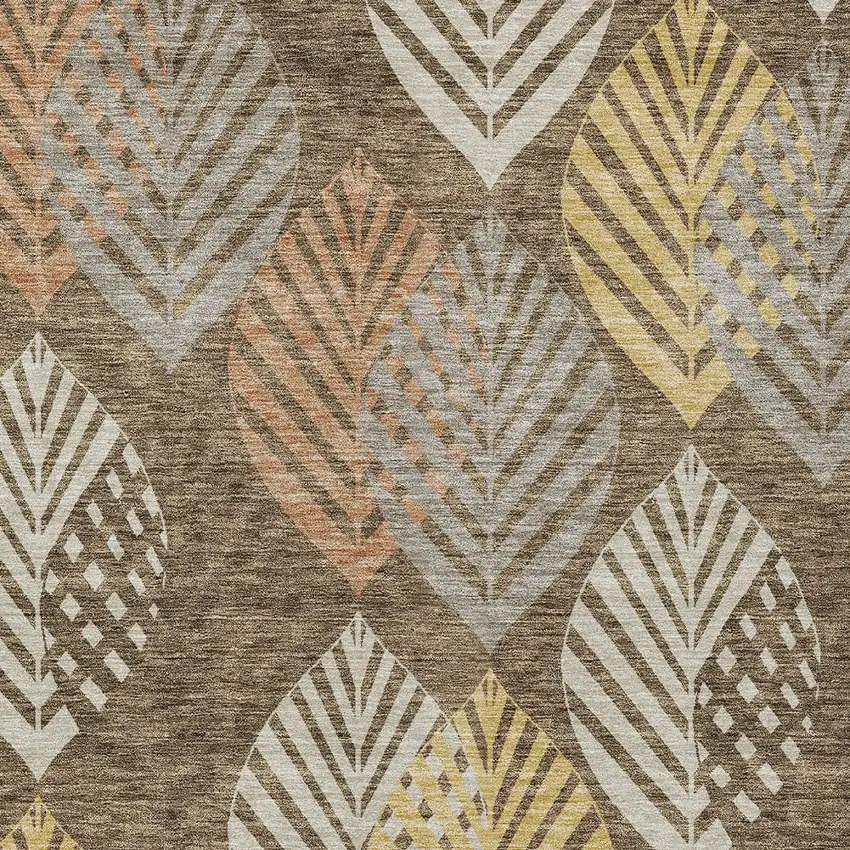 Chocolate Beige And Gray Floral Washable Indoor Outdoor Area Rug Photo 5
