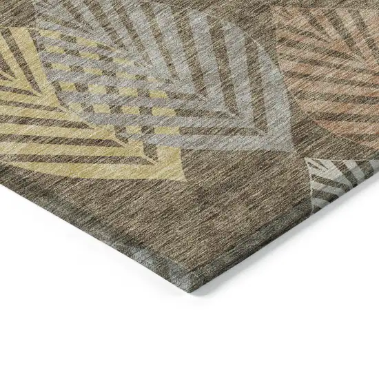 Chocolate Beige And Gray Floral Washable Indoor Outdoor Area Rug Photo 3