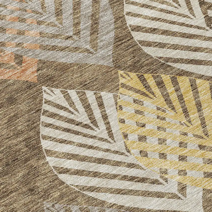 Chocolate Beige And Gray Floral Washable Indoor Outdoor Area Rug Photo 4