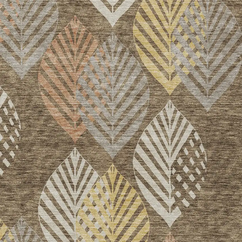 Chocolate Beige And Gray Floral Washable Indoor Outdoor Area Rug Photo 5