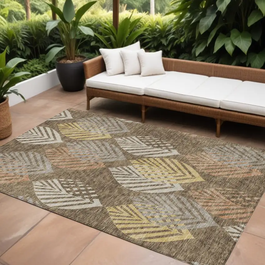 Chocolate Beige And Gray Floral Washable Indoor Outdoor Area Rug Photo 1