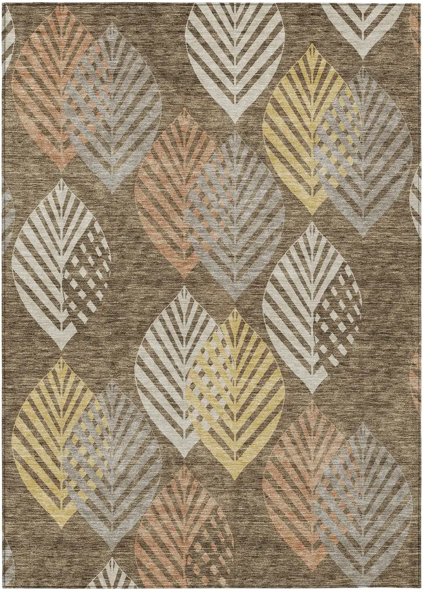 Chocolate Beige And Gray Floral Washable Indoor Outdoor Area Rug Photo 1