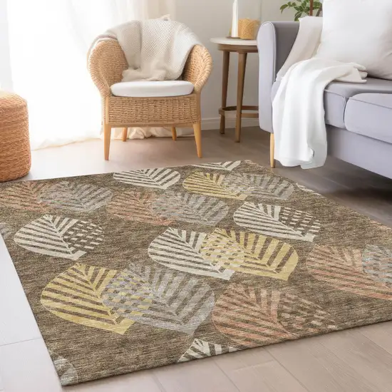 Chocolate Beige And Gray Floral Washable Indoor Outdoor Area Rug Photo 8