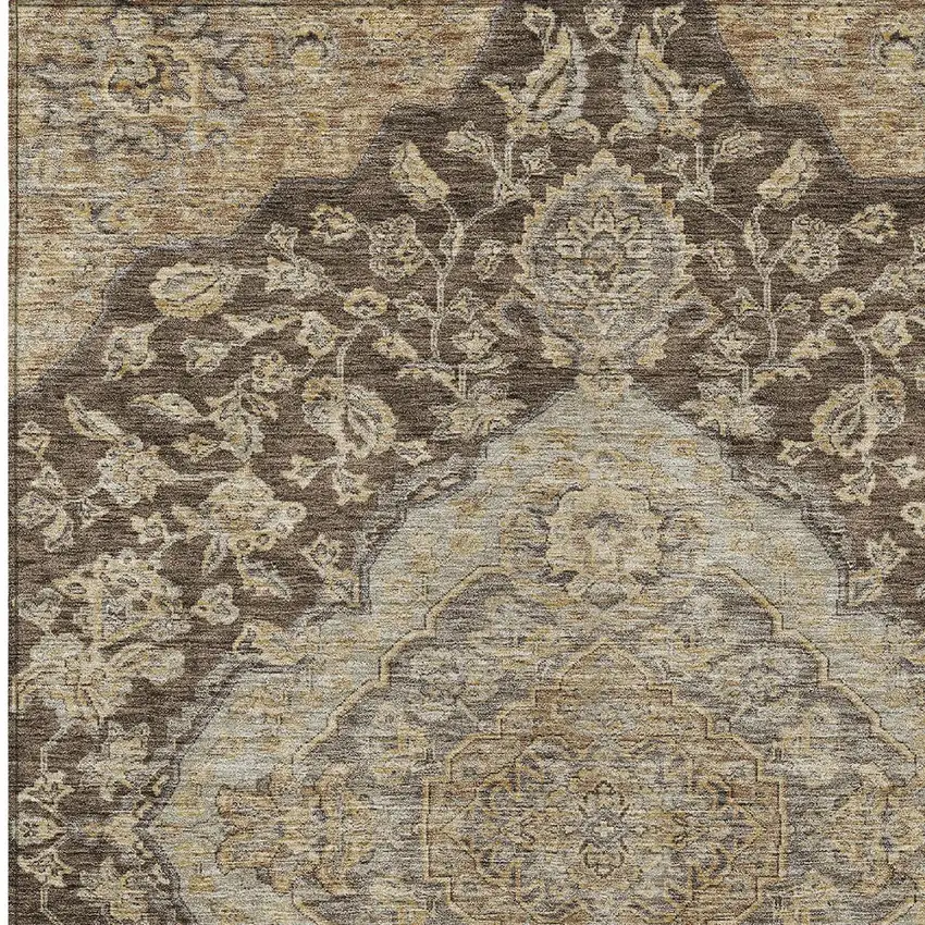 Chocolate Beige And Gray Oriental Washable Indoor Outdoor Area Rug Photo 5