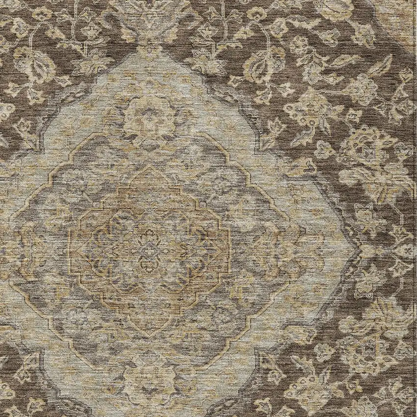 Chocolate Beige And Gray Oriental Washable Indoor Outdoor Area Rug Photo 5